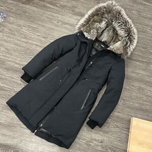 Mackage Black Down Jacket with Fox and Rex Fur Lined Trimmed Hood XS